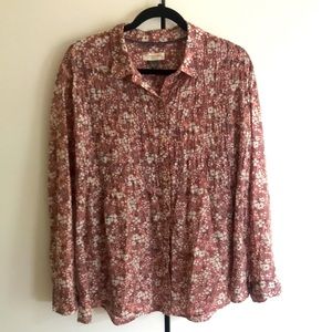 Anthropologie dusty rose, floral, Cotton button down